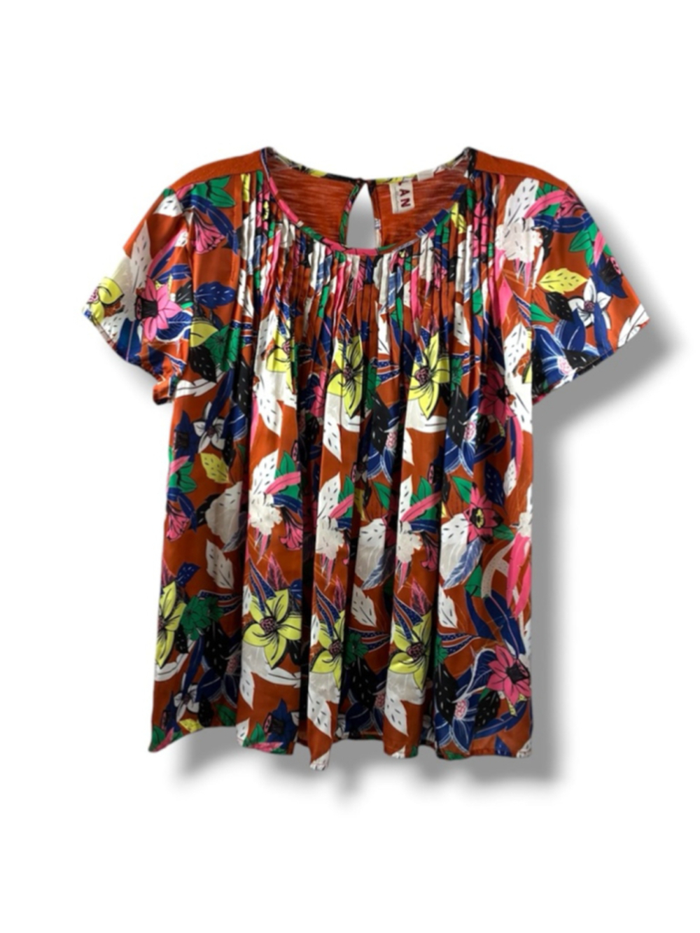 Dolan Anthropologie Short Sleeve Tee in Orange Multi-color Floral Size XS